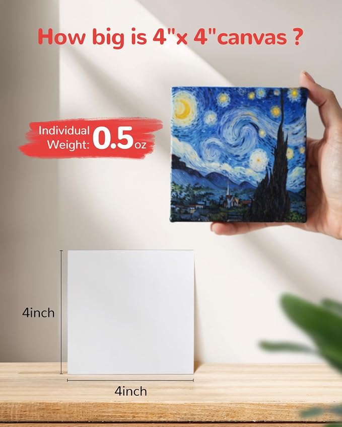 100 Pack 4x4 Inch Mini Canvas Boards for Painting, Square Art Panel | 100% Cotton Art Supplies for Acrylics Oil Watercolor Tempera Paints - Image 3