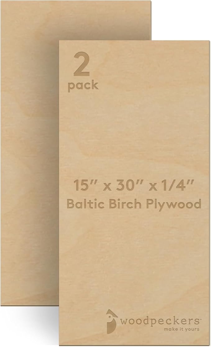 Baltic Birch Plywood 15 x 30 x 1/4 Inch - 6 mm Craft Wood, Pack of 2 B/BB Grade, Stronger Than Basswood Sheets or Balsa Wood, Perfect for Laser, CNC Cutting, Wood Burning, by Woodpeckers by Woodpeckers