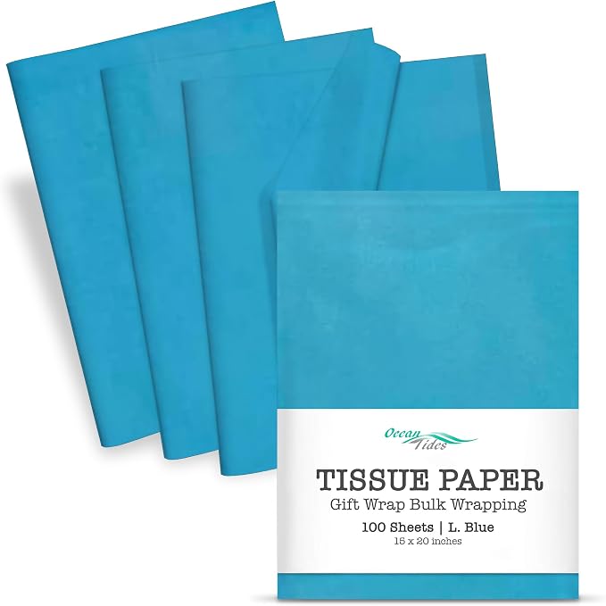 Tissue Paper for Gift Bags - 100 Sheets 14x20in Wrapping Paper, Light Blue | Premium Gift Wrap Tissue Paper for DIY Crafts - Birthday Party, Wedding, Holidays, Flower Decorations & Custom Art Projects by OceanTides