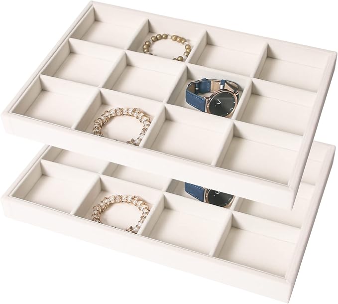 Coward 2PC Stackable 12 Grids Jewelry Organizer Tray Bracelet Display Stand for Selling Velvet Necklace Holder Earring Box Storage (12grid+12grid) by FocusOnJewelryDisplay15yrs
