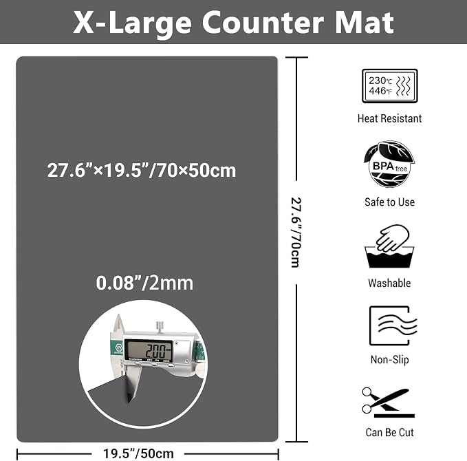 Ewen 27.6x19.5in 2mm Silicone Mats for Kitchen Counter, Thick Heat Resistant Silicone Baking Mat Placemat, Large Glass Top Stove Cover Countertop Protector Pad for Pastry Air Fryer Coffee Maker Art - Image 3