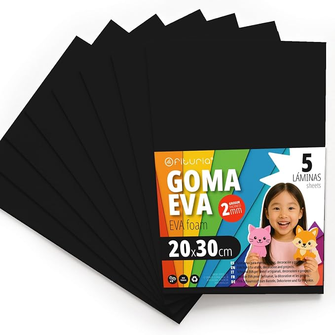 OFITURIA Colorful EVA Foam Plates for Crafts, School, Crafts, Scrapbooking and Decoration 20 x 30 cm (Black, 5 Pieces) by OFITURIA