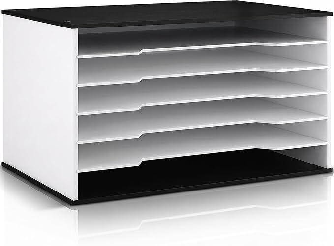12x18 Construction Paper Organizer, 6-Tier Wooden Flat File for 11x17 & A3 Sheets | Large Durable wood composite organizer Paper Storage for Classroom, Office & Art Room | Black & White| by DL+Davis+Lorence