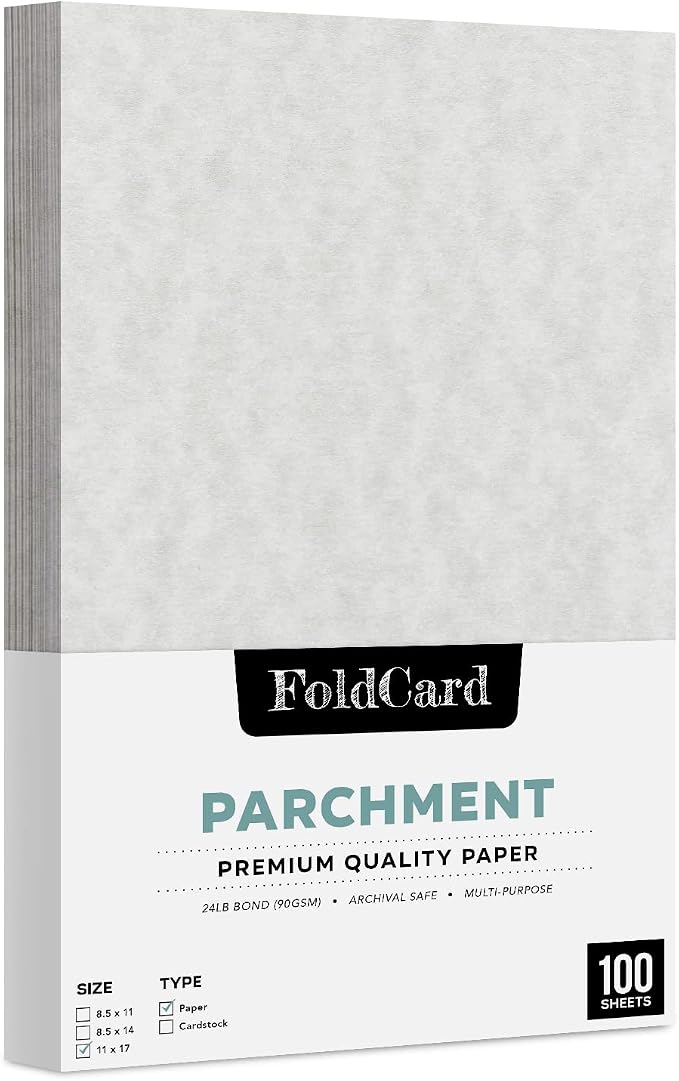 Gunmetal Stationery Imitation Parchment Paper – Great for Posters, Bulletins, Certificates, Menus and Invitations | 24lb Bond, 60lb Text, 90gsm | 11" x 17" | 100 Sheets per Pack by FoldCard