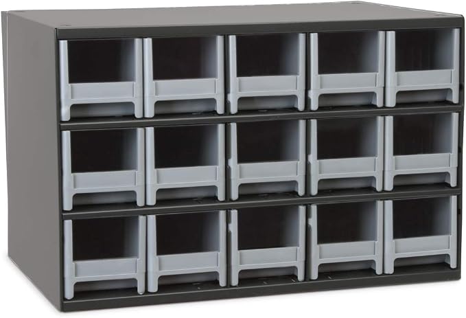 Akro-Mils Steel Garage Storage Cabinet, Small Parts Organizer Metal Cabinet for Hardware, Nails, Screws, Bolts, Nuts, and More, 17" W x 11" D x 11" H, 15-Drawer, Gray Cabinet/Gray Drawers (19715) by Akro-Mils