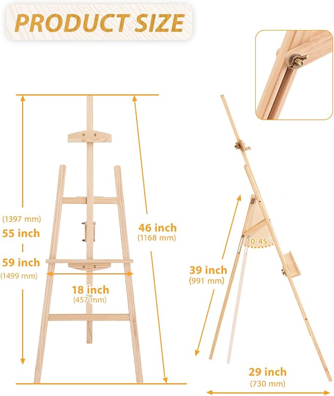 Pine Wood A-Frame Art Easel Stand, Foldable Wooden Painting Easel, Natural | Adjustable wooden painting easel hold up to 41"canvas,Wood easel for display home studio outdoor wedding student adult artist - Image 7