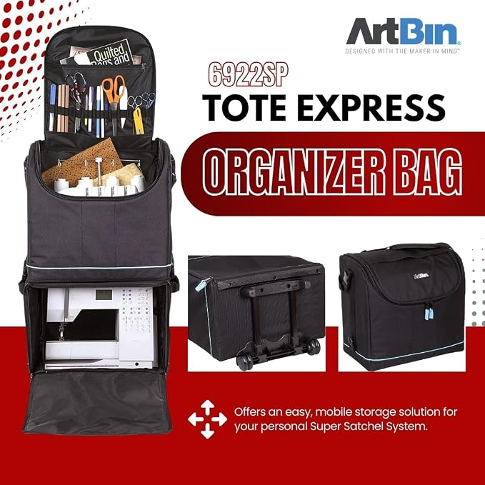 ArtBin 6922SP Tote Express Rolling Portable Art Craft & Sewing Storage Organizer Bag with Wheels-Fits Sewing Machine, 0, Black/Aqua - Image 5