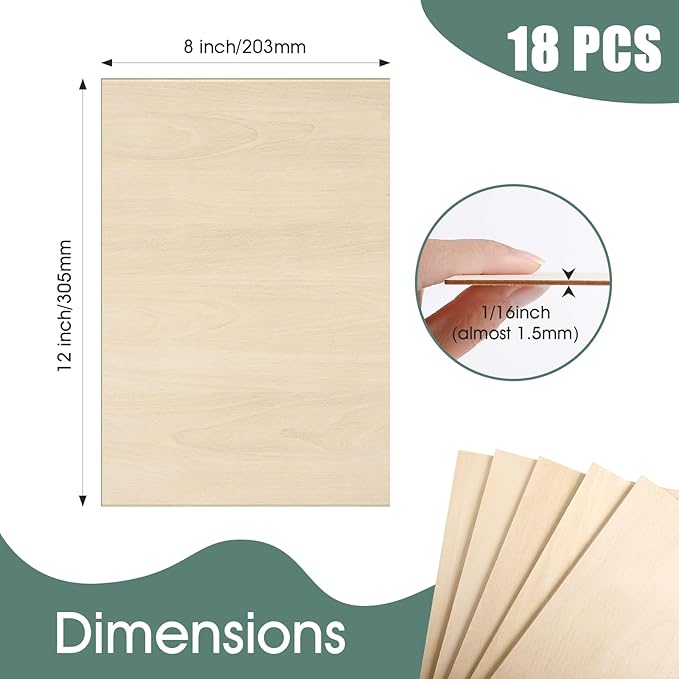 Basswood Sheets 1/16,18 Pack 8x12 Inch Basswood for Laser Cutting, Drawing,Wood Burning, Architectural Models.Plywood Sheets Unfinished Wood Boards for DIY Crafts. - Image 2