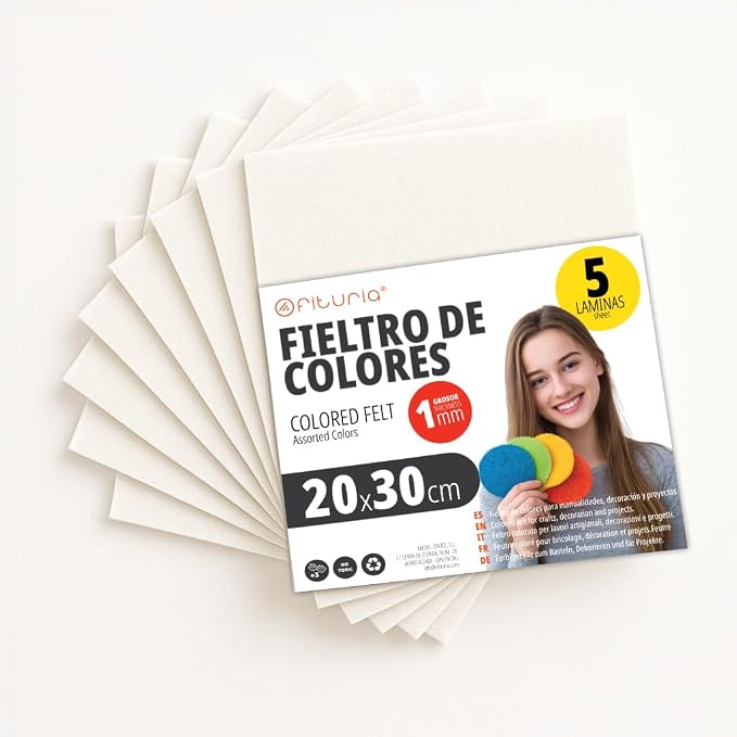 OFITURIA Felt for DIY Crafts, Soft and Flexible Coloured Fabric Sheets for Sewing, Patchwork, School Projects, Textile Art and Decoration, 20 x 30 cm (White, 5 pcs) by OFITURIA