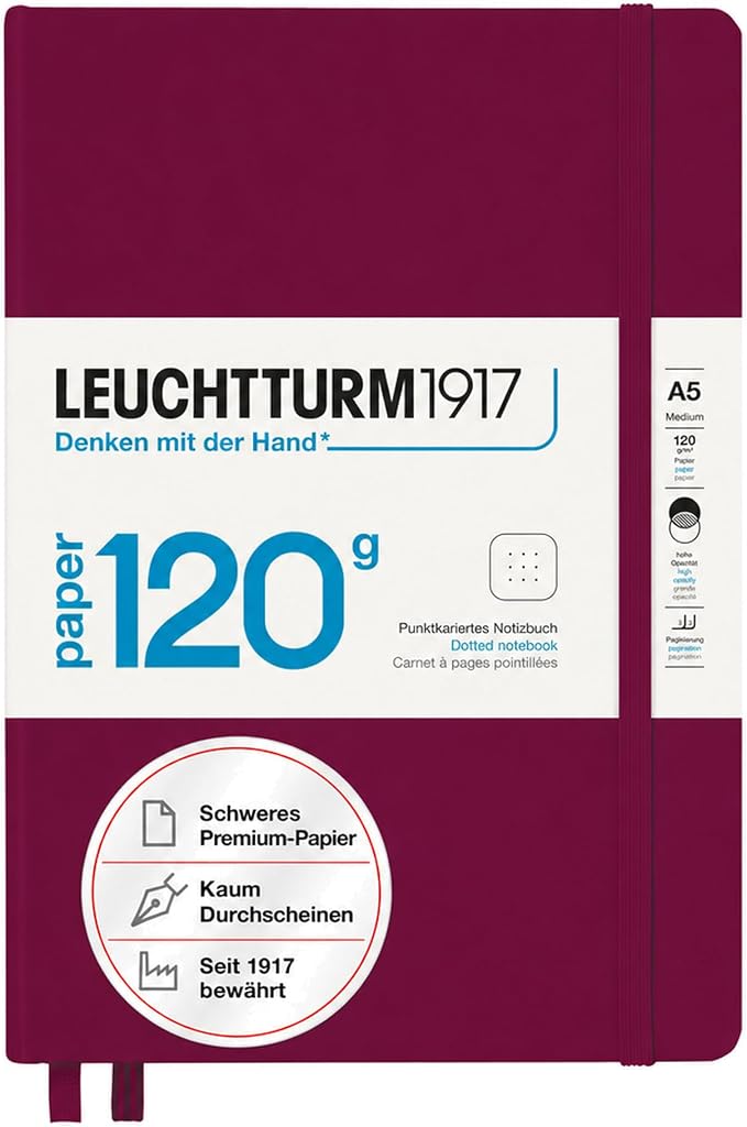LEUCHTTURM1917 - 120G Special Edition - Medium A5 Dotted Hardcover Notebook (Port Red) - 203 Numbered Pages with 120gsm Paper by LEUCHTTURM1917