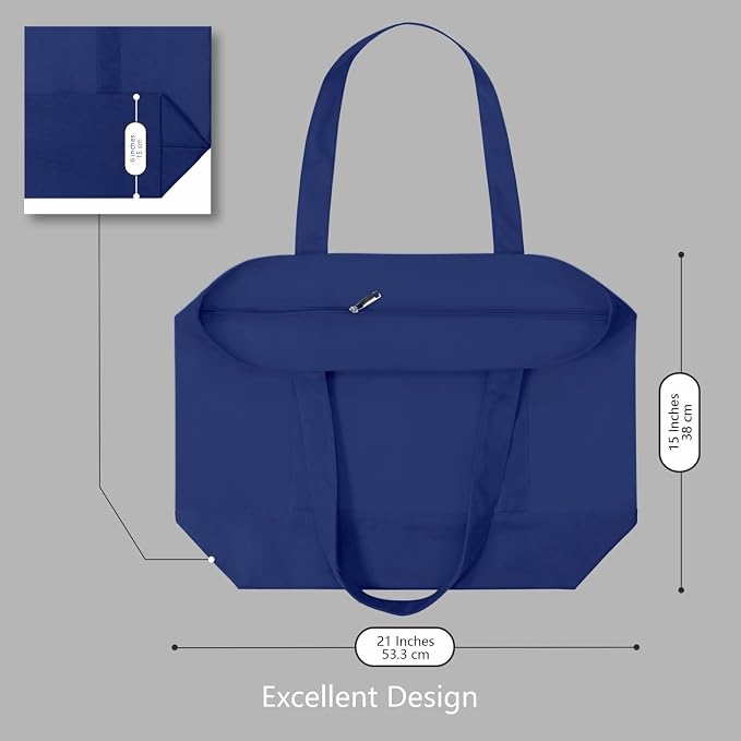 TOPDesign 30-Pack Canvas Tote Bags with an External Pocket, Reusable Grocery Shopping Bags, Top Zipper Closure, Daily Essentials (Blue) - Image 5