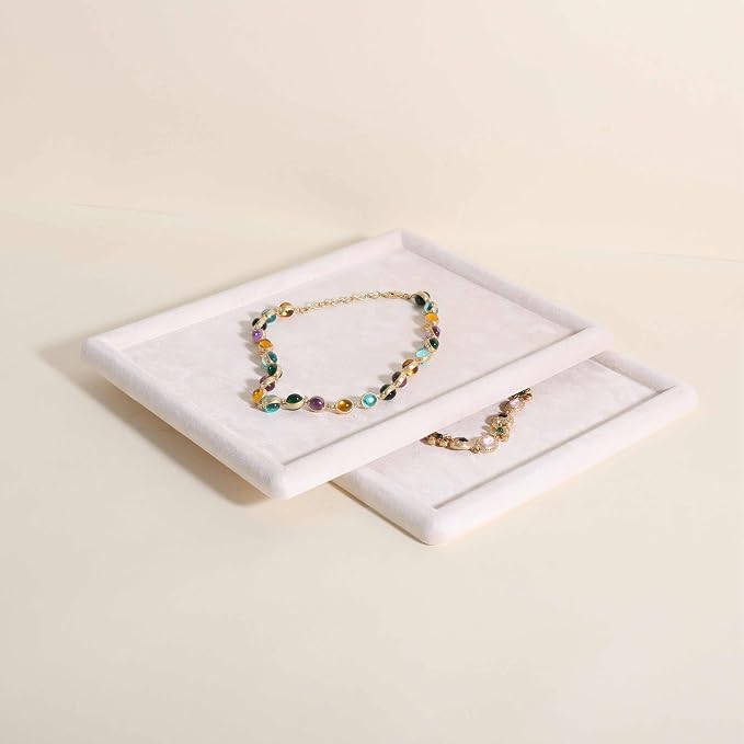 Gemehou velvet Jewerly display tray, Top Microfiber Jewelry storage organizer plate, Empty Jewelry showcase tray for Necklace Bracelet Ring Earring Watch (Cream-Medium, 11.8 x 8.7 in) - Image 4