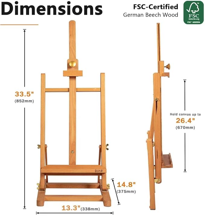 DJAR H- Frame Tabletop Painting Easel, Adjustable Solid Beech Wood Desktop Art Easel, Hold Canvas Up to 27.5", Assembly-Free Art Stand for Artist, Student, Natural - Image 2