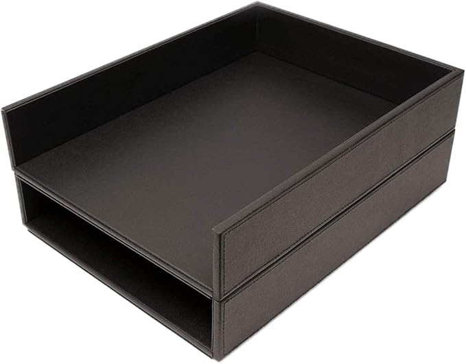 Armory by Castle - Leatherette Two Stackable Paper Trays Desk Organizer - Clutter Organizer for Home, Office, Personal, and Employee Files (Two Paper Trays - Stackable) by Castle