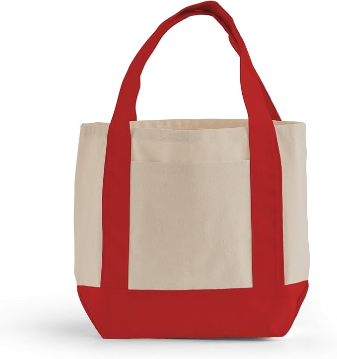 TBF 12 Pack Mini Iconic Canvas Shopping Bags with Gusset – Reusable Eco-Friendly Tote Bags with Handles by TOTEBAGFACTORY