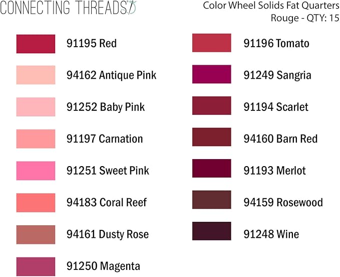 Color Wheel Solid Precut 15 pcs 18"x22" 100% Cotton Quilting Fabric Bundle Fat Quarter (Rouge) - Image 3
