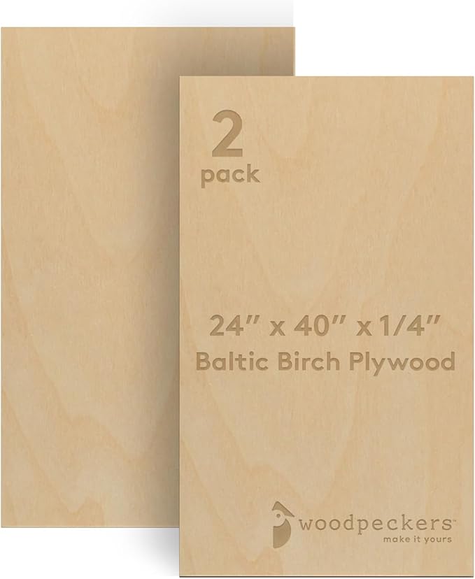Baltic Birch Plywood 24 x 40 x 1/4 Inch- 6 mm Craft Wood, Pack of 2 B/BB Grade, Stronger Than Basswood Sheets or Balsa Wood, Perfect for Laser, CNC Cutting, Wood Burning, by Woodpeckers by Woodpeckers