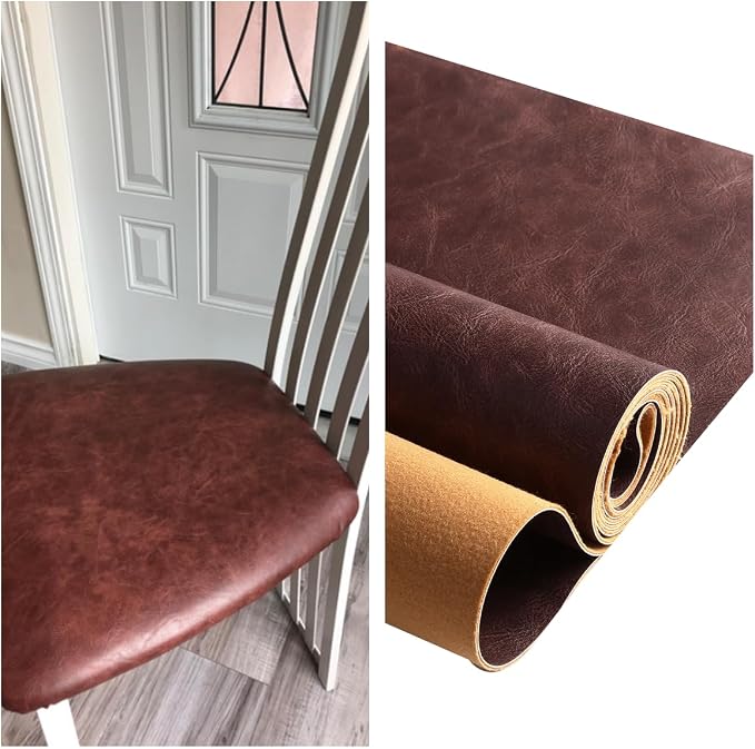Premium Faux Leather Upholstery Fabric 1.2mm Thickness，Waterproof Upholstery Leather Distressed Bark Fabric(Light Brown,Pre-Cut 18"x54") - Image 9