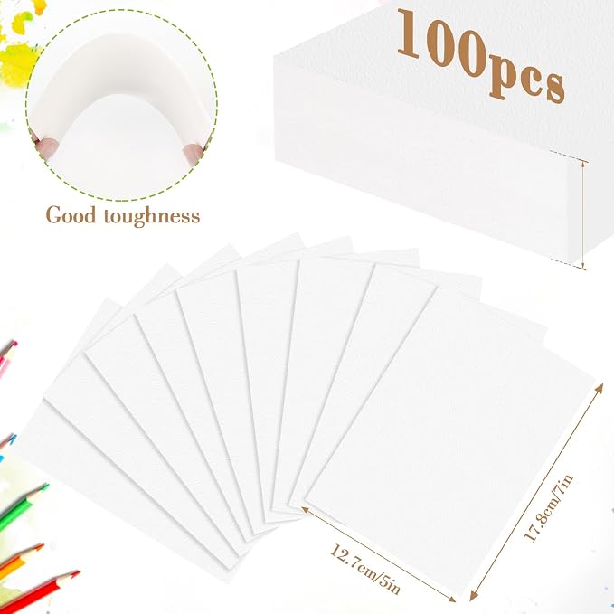 100PCS 5x7 Watercolor Paper Bulk, 140lb/300g Cold Press Thick Water Color Paper Pad for Child Adult, White Art Paper for Drawing Painting Markers Gouache, Textured Cotton Paper Sheets - Image 2