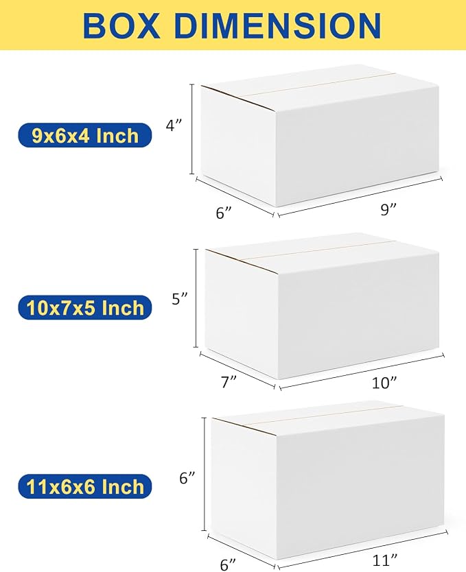 Assorted-Sizes-Shipping-Boxes-45-Pack: 9x6x4 & 10x7x5 & 11x6x6 Small-Shipping-Boxes-Mailers, White-Boxes, Corrugated-Cardboard-Boxes-for-Packing-Small-Business Mailing - Image 3