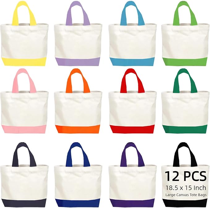 6/12/24/48 Pack Large Canvas Tote Bags Bulk with Handles 18.5 x 15 Inch-Blank Reusable DIY Birthday Party Gift for Women Men by Home