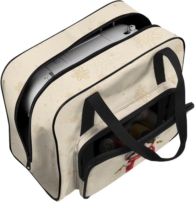 Sewing Machine Storage Bag Large Capacity Appliance Dust Bag Universal Versatile Travel Tote Bag Portable Sewing Machine Organizer Bag, Sloth Holly Santa Hat Scarf Snowflake Beige - Image 7