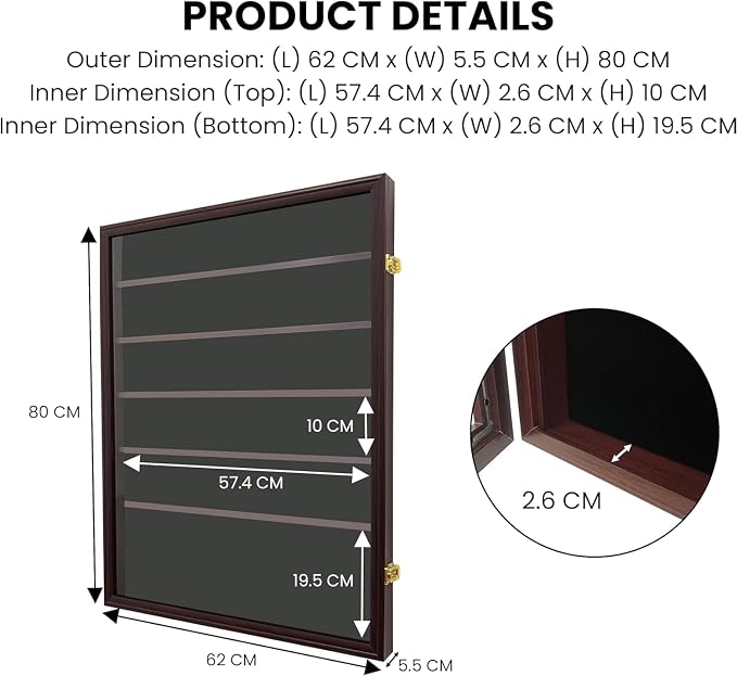 Wooden Coin Slab Display Case (5+1 Rows, Walnut) | Wall Mounted Lockable Cabinet Frame for PCGS NGC Graded Coins, Medals, Badges & Sport Trading Cards Storage - Image 4