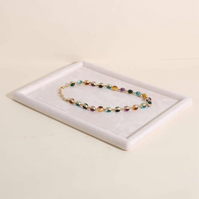 Gemehou velvet Jewerly display tray, Top Microfiber Jewelry storage organizer plate, Empty Jewelry showcase tray for Necklace Bracelet Ring Earring Watch (Cream-Medium, 11.8 x 8.7 in) by GemeShou