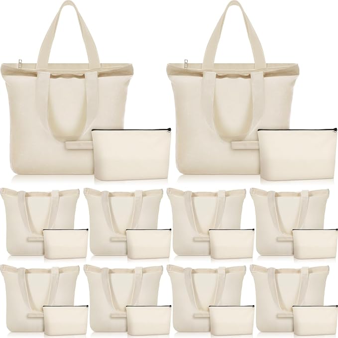 Silkfly Large Canvas Tote and Makeup Bag Bulk Cotton Tote with Handle for DIY Sublimation Embroidery Craft Wedding Gift by Silkfly