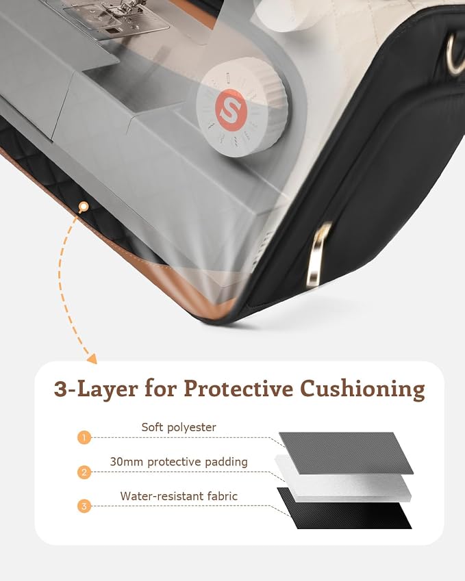 Arcoyard Sewing Machine Carrying Case with Base Plate, Shoulder Strap, Sewing Machine Bag Fits Most Standard Sewing Machines and Storage Sewing Accessories, for Brother, Singer, Janome, Beige Brown - Image 6