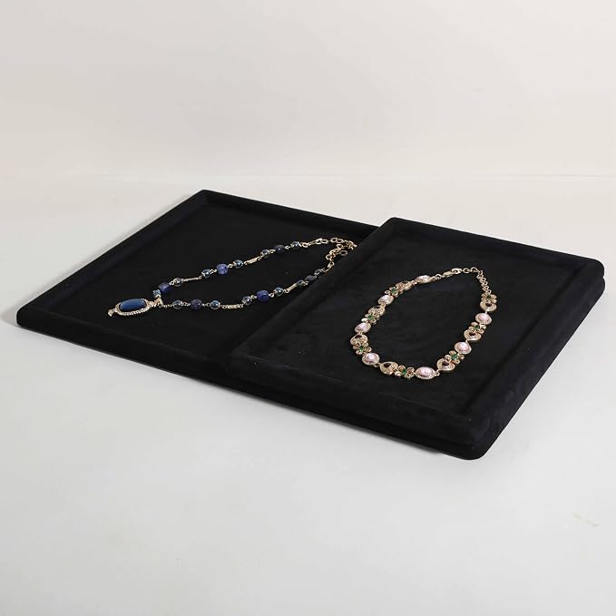 Rectangle Jewelry storage organizer plate, Velvet Jewerly display tray, Empty showcase tray for Necklace Bracelet Ring Earring【Black-Large, 17.7 x 11.8 in 】 - Image 6