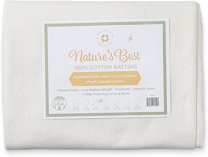 Quilt Batting for Throw Blankets, 65" x 72" | 100% Cotton – No Poly Scrim or Resin | Medium Weight Batting Roll for Stuffing Blankets and Quilting Supplies by MISSOURI+STAR+QUILT+CO.