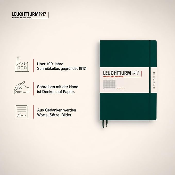 LEUCHTTURM1917 - Notebook Hardcover Master Classic A4+ - 235 Numbered Pages for Writing and Journaling (Forest Green, Squared) - Image 10
