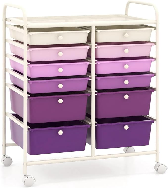 DREAMADE Rolling Cart with Storage Drawers, Utility Cart w/Removable Plastic Drawers, Lockable Wheels, Art Cart for Classroom Organization Art Supplies Office Scrapbook (12 Drawers, Purple Gradient) by DREAMADE