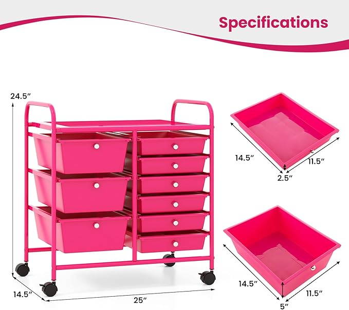 9 Drawer Rolling Storage Cart, Rolling Cart with Drawers for Classroom, Art Supply Craft Organizer on Wheel with Metal Frame & Handles for Home Office School - Image 3