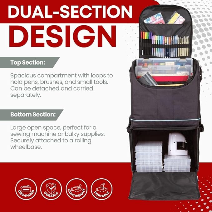 ArtBin 6922SP Tote Express Rolling Portable Art Craft & Sewing Storage Organizer Bag with Wheels-Fits Sewing Machine, 0, Black/Aqua - Image 3