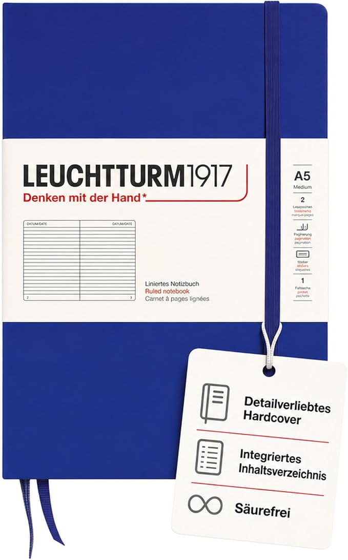 LEUCHTTURM1917 - Notebook Hardcover Medium A5-251 Numbered Pages for Writing and Journaling (Ink, Ruled) by LEUCHTTURM1917