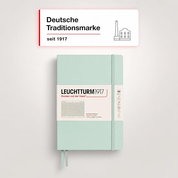 LEUCHTTURM1917 - Notebook Hardcover Medium A5-251 Numbered Pages for Writing and Journaling (Mint Green, Squared) - Image 9