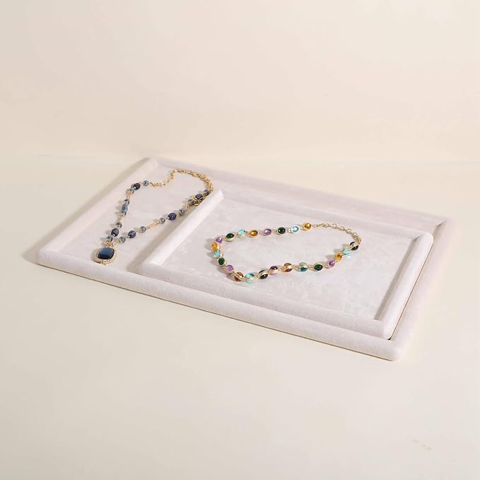 Gemehou velvet Jewerly display tray, Top Microfiber Jewelry storage organizer plate, Empty Jewelry showcase tray for Necklace Bracelet Ring Earring Watch (Cream-Medium, 11.8 x 8.7 in) - Image 5