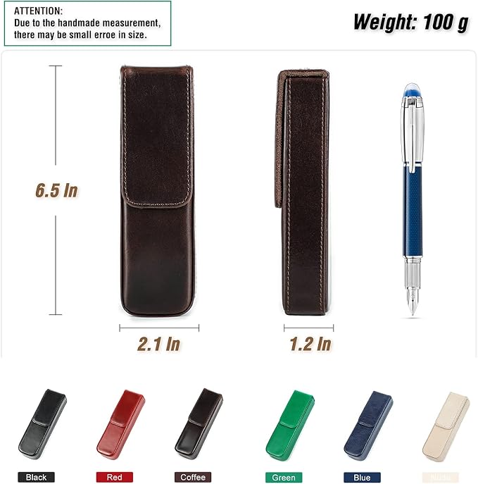 Top Grain Genuine Leather 2 Pen/Pencil Tray Case Holder, Minimalist Fashion Design, Handmade, Magnetic Closing with Drawer Design, Gift Choice for Man/Woman/Office, Glossy Green, 2 Slots - Image 5