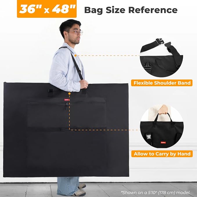 Nicpro Light Weight Art Portfolio Bag, 36x48” Waterproof Art Portfolio Case | with Shoulder & Handle Carry, for Artwork, Poster, Sketch Drawing, Canvas, Photography, Solar Panel Storage - Image 2
