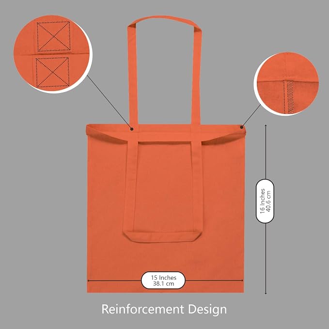 TOPDesign 6-Pack Economical 16"x15" Orange Cotton Tote Bag, Lightweight Medium Reusable Grocery Shopping Cloth Bags, Suitable for DIY, Advertising, Promotion, Gift, Activity - Image 5