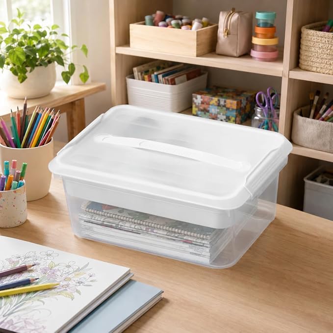 CraftGenes 20 QT Clear Craft Box Organizer with Removable Tray, 1-Pack | White latching lid, four-compartment tray, carry handle, craft storage for art supplies, modeling clay, sewing and puzzles - Image 8