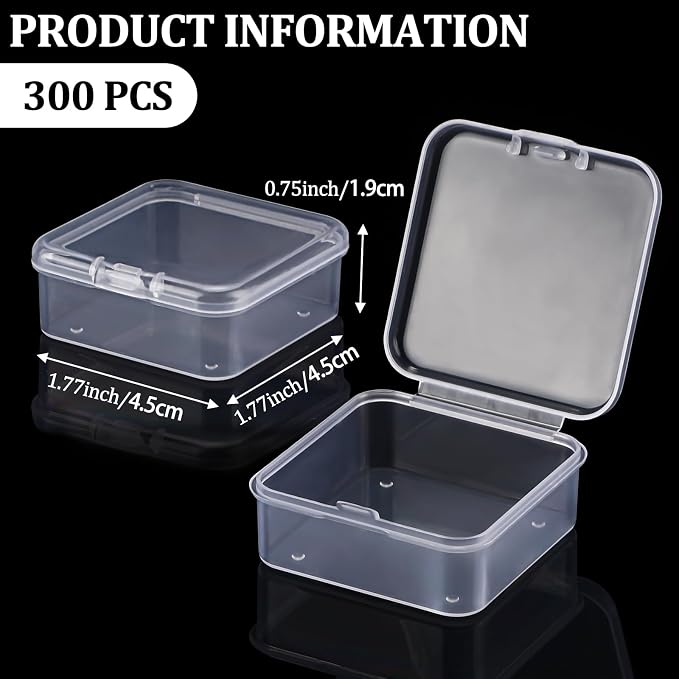 Soaoo 300 Pcs Small Plastic Bead Storage Containers for Organizing with Hinged Lid Transparent Clear Craft Supply Box for DIY Art Craft Accessory, Jewelry, Game Pieces(1.77 x 1.77 x 0.75 Inches) - Image 2