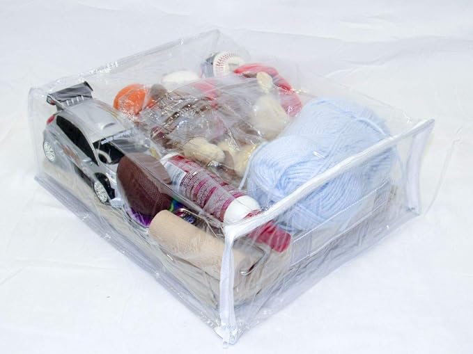 4-Pack Heavy Duty Vinyl Zippered Closet Square Storage Bags (Clear) for Sheets, Arts & Crafts, Toys and Much More! (12" x 15" x 5") 3.9 Gallon - Image 3