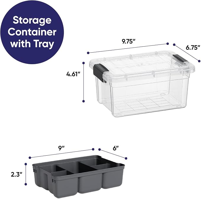 Superio Small Storage Container Organizing Bin with Removable Tray Plastic Tools, Sewing, Crafts Box, 3.5 Qt, 6 Pack - Image 2