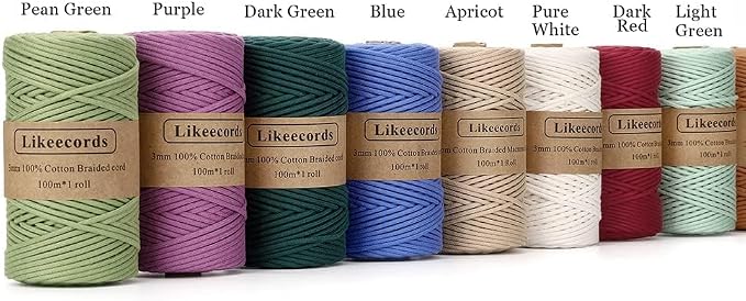 Likeecords 2 Skeins of Braided Macrame Cotton Cord 3mm x 100m,Macrame Rope, 100% Cotton Rope Macrame String,Colorful Cotton Craft Cord for Bag,Wall Hanging, Plant Hangers, Crafts, Knitting（Coffee） - Image 3