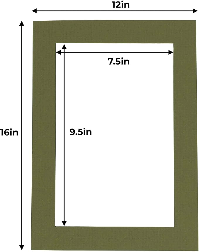 Dill Green 8x10 Photo Matte - Precut Mat Board Acid-Free Show Kit with Backing Board, Clear Bags - Made to Fit 12x16 Picture Frame Matboard, Pack of 25 - Image 4