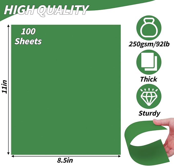 100 Sheets Green Card Stock 8.5 x 11in,250GSM 92lb Green Cardstock Card Stock Construction Paper,Heavy Weight Printer Paper for Invitations, Stationery Printing, Scrapbooking,Crafts, DIY Cards - Image 2