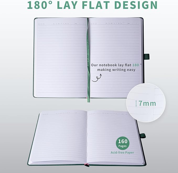 Heture Hardcover Journal Notebooks, A5 Lined Notebook for Writing and Work, 160 Pages 100 GSM Thick Paper, Ruled Notebooks Bulk with Elastic Closure, Hardcover Notebook for Work, School, Travel, Note Taking (Forest Green, 1 Pack) - Image 5